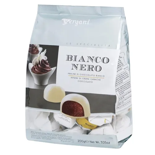 Цукерки Vergani Bianco&Nero з начинкою з шоколадного ганашу в білому шоколаді 200г
