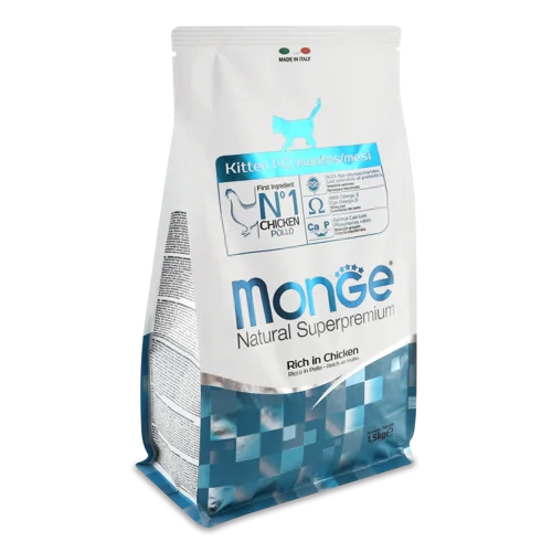 Корм сухий повнораціонний з куркою для кошенят, Monge superpremium, м/у 1.5кг