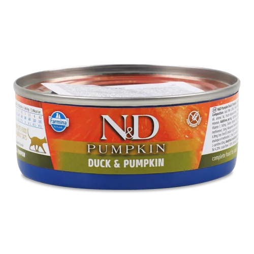 Корм Консервований Повнораціонний Для Дорослих Котів Duck&Pumpkin N&D Farmina, з/б 70г