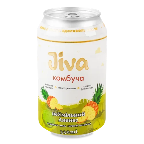 Напій Безалкогольний Слабогазований Соковмісний Комбуча НеХмільний Ананас Jiva, з/б 330мл