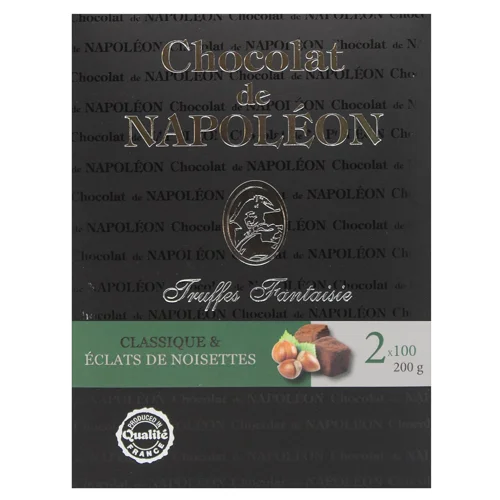 Цукерки Chocolat de Napoleon Французькі трюфелі Fantaisie класичні та зі шматочками фундуку 2*100г