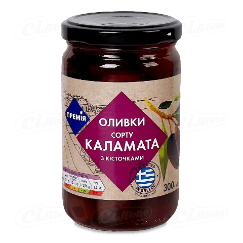 Оливки «Премія»® «Каламата» з кісточками в розсолі, 300г