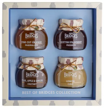 Набір подарочний Mrs. Bridges Джем Клубника 113г + Конфитюр Апельсин 113г + Курд Лимонний 113г + Чатни 100г