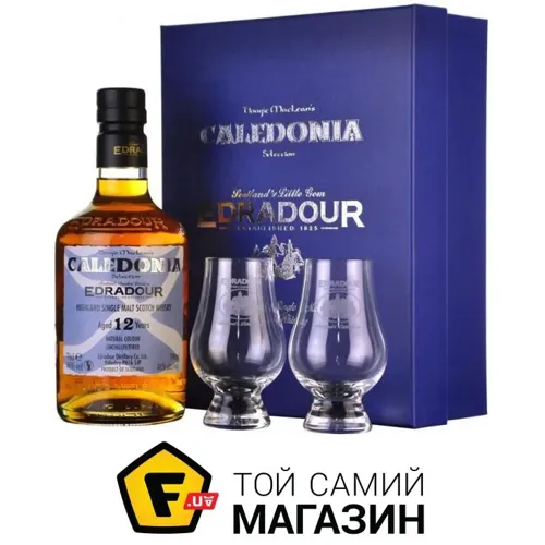 Віскі Signatory Vintage Edradour Caledonia 12 років + 2 склянки, подарункова упаковка, 0,7л