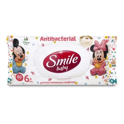Вологі Серветки Antibacterial Smile Baby 60шт, з/б