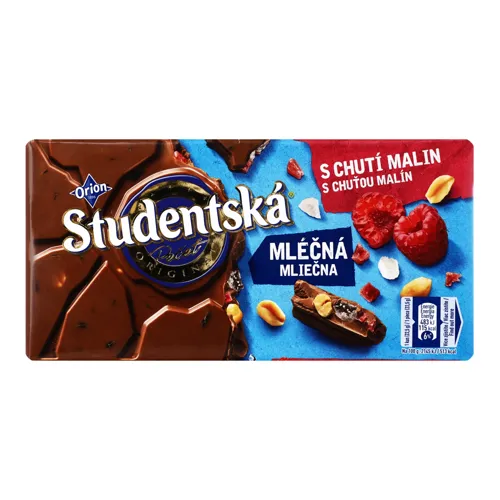 Шоколад молочний з арахісом, желейними та малиновими шматочками Studentska м/у 180г