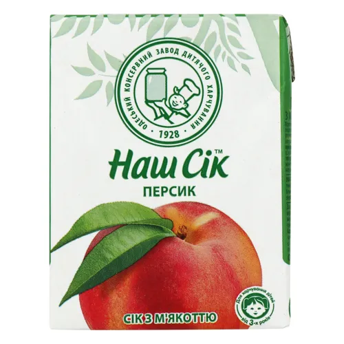Сік з м'якоттю Яблучно-персиковий Наш сік т/п 200мл