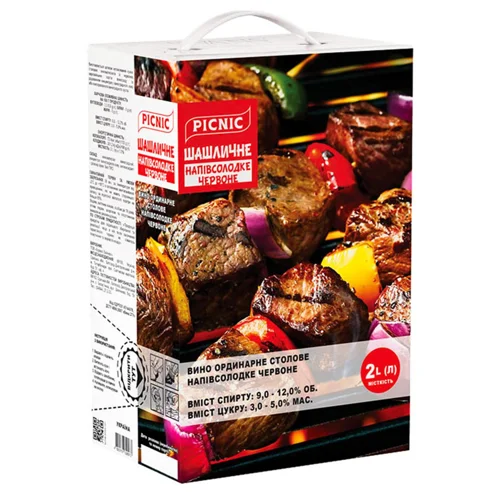 Вино Picnic Шашличне червоне напівсолодке 9-12% 2л