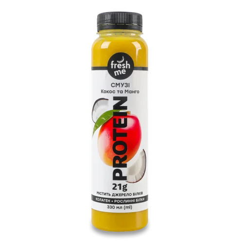 Напій Кокосовий Пастеризований З Пюре Манго, Смузі Protein Fresh, Пластикова Пляшка 330мл