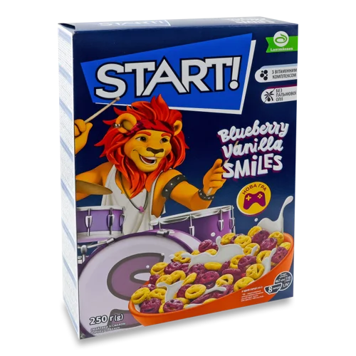 Сухі Зернові Сніданки З Смаком Чорниці Та Ванілі, Start! Картонна Упаковка, 250г