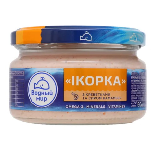 Продукт з ікрою скандинавської риби, креветками та сиром камамбер Ікорка Водний Світ с/б 160г