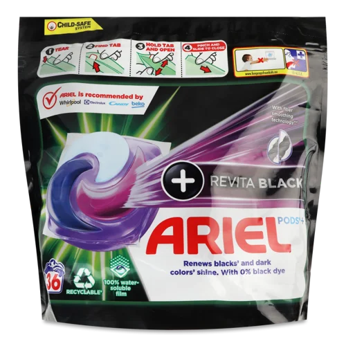Засіб Мийний Рідкий Синтетичний у Капсулах Revita Black Pods+ Ariel, 36х21.3г