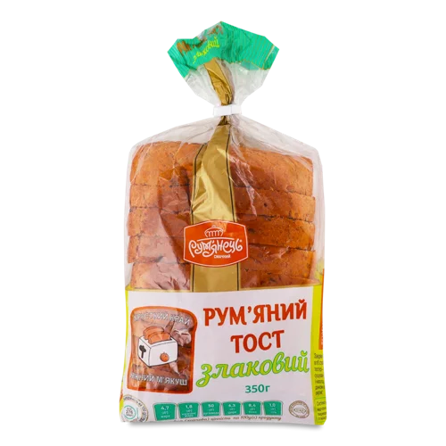 Хліб Півпорція В/ґ Пшенично-Житній Тостовий Формовий Злаковий Рум'яний Тост Рум'янець, 350г