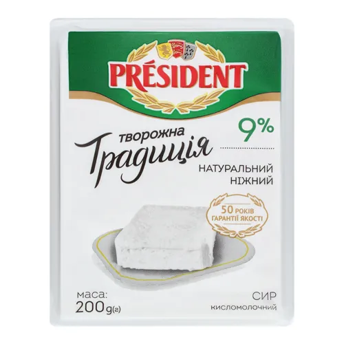 Сир кисломолочний 9% Творожна традиція President м/у 200г