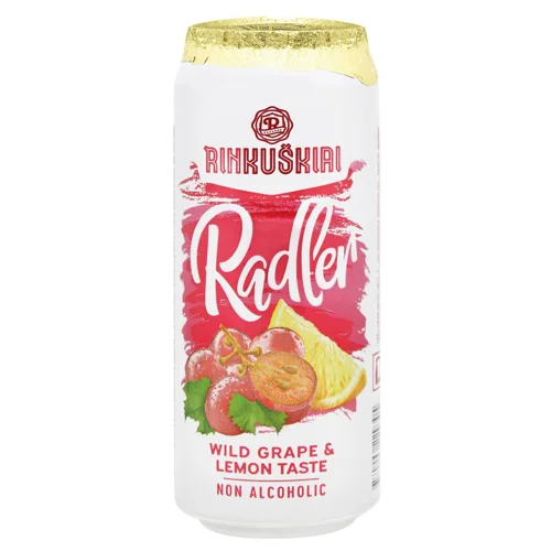 Напій пивний Rinkuskiai Radler Виноград та лимон безалкогольний 0,5л
,5л