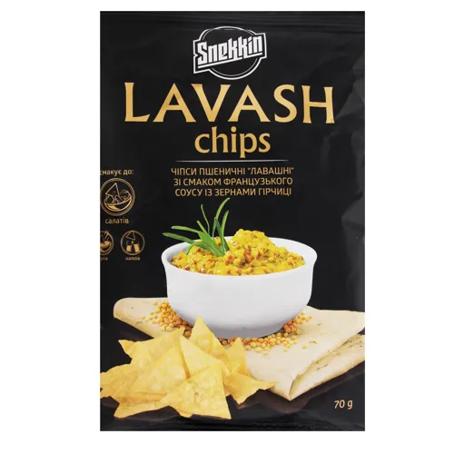 Чіпси пшеничні зі смаком французького соусу з зернами гірчиці Lavash Snekkin м/у 70г