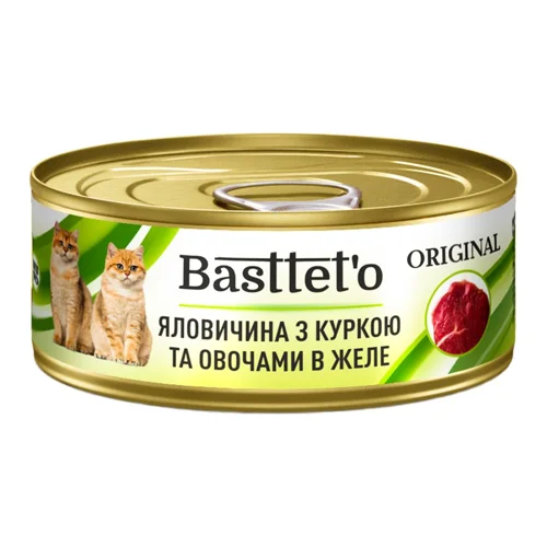 Корм вологий Basttet'o Original з яловичиною, куркою та овочами для котів 85г