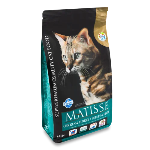 Корм сухий повнораціонний для дорослих котів Chicken&Turkey Matisse Farmina, в/ґ, 1.5 кг