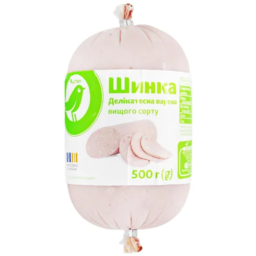Шинка Auchan Делікатесна варена вищий сорт 500г