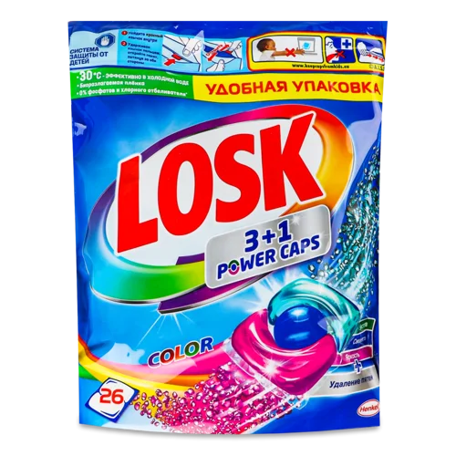 Засіб для Прання Концентрований у Капсулах Power Caps 3+1 Color Losk 26х13г
