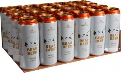 Упаковка пива Bear Beer Wheat світле пшеничне 5%, 0.5л x 24 шт