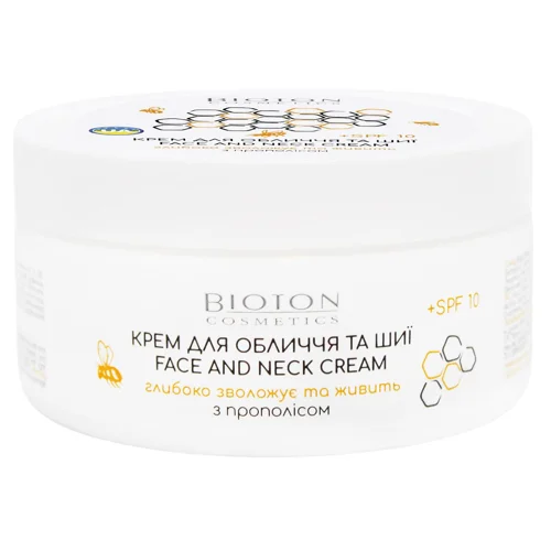 Крем для обличчя та шиї Bioton Cosmetics Глибоко зволожує та живить з прополісом SPF 10 100мл
