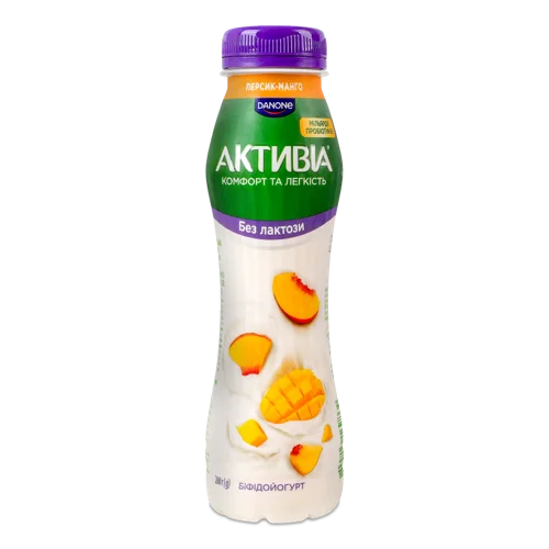 Біфідойогурт 0.8% Безлактозний З Біфідобактеріями Actiregularis Персик-Манго, п/пл, 260г
