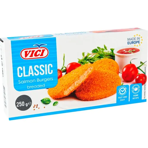 Бургери Vici Classic лососеві в паніровці обсмажені 250г