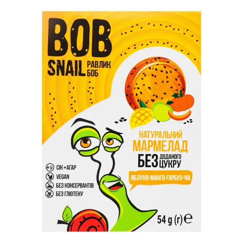 Мармелад натуральний «Яблуко-манго-гарбуз-чіа» Bob Snail 54г