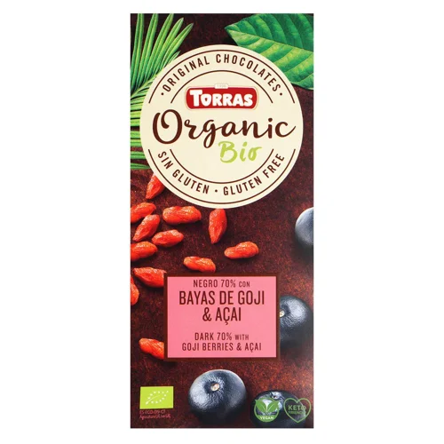 Шоколад чорний Torras Organic з ягодами годжі та асаї 100г