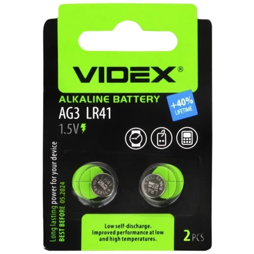 Батарейка Videx лужна AG3 LR41 2шт