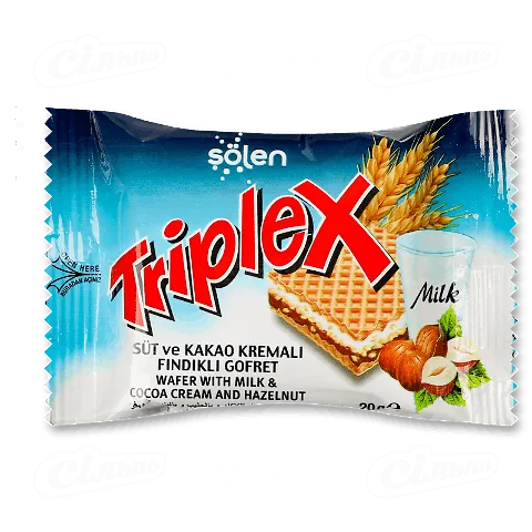 Вафлі Triplex з молоком, какао-кремом та фундуком, 20г