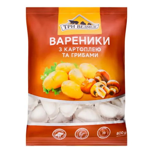 Вареники з картоплею та грибами Три ведмеді м/у 800г