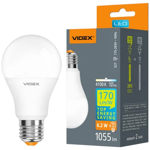Лампа світлодіодна Videx A60 6.2W E27 4100K