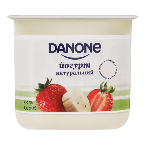 Йогурт 2% натуральний Полуниця-банан Danone ст 135г
