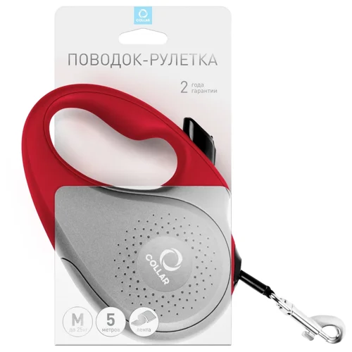 Повідець-рулетка Collar червоний М до 25кг 5м