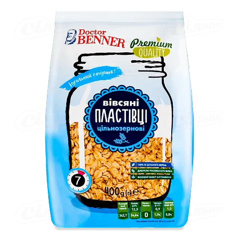 Пластівці Doctor Benner вівсяні цільнозернові, 400г
