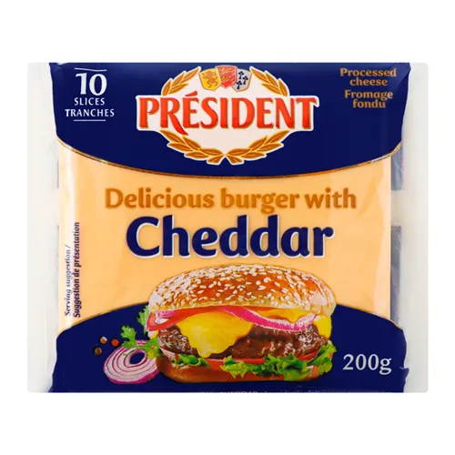 Сир плавлений President Cheddar для бургерів 40%, 200г