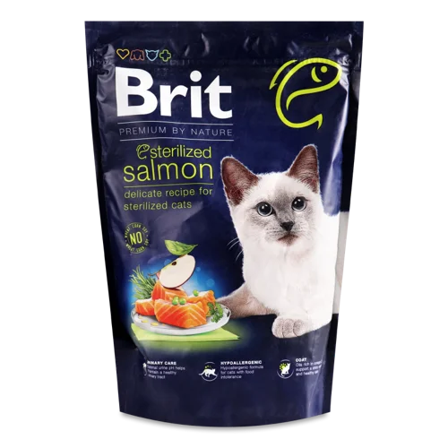 Корм сухий для дорослих стерилізованих котів Salmon Premium by Nature Brit, в/ґ, 800г