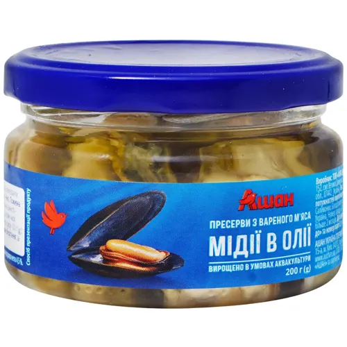 Мідії Ашан в олії 200г
