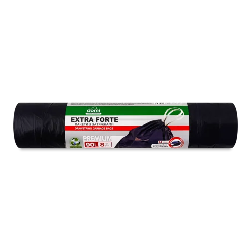 Пакети для сміття з затяжками Extra Forte Domi, 90л, 8шт