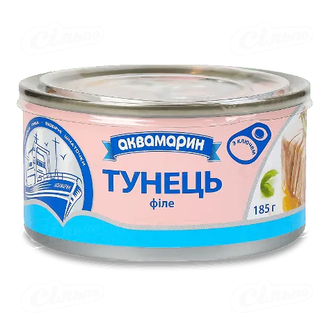 Тунець «Аквамарин» філе у власному соку, 185г
