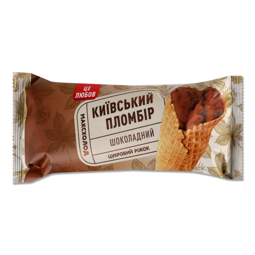 Морозиво 12% Пломбір У Цукровому Ріжку Шоколадний, 110г