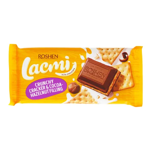 Шоколад молочний з какао-горіховою начинкою та крекером Lacmi Roshen м/у 93г