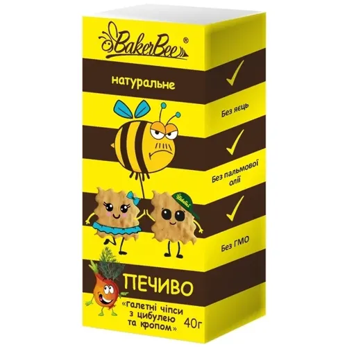 Натуральні галетні чіпси BakerBee з цибулею та кропом, 40г