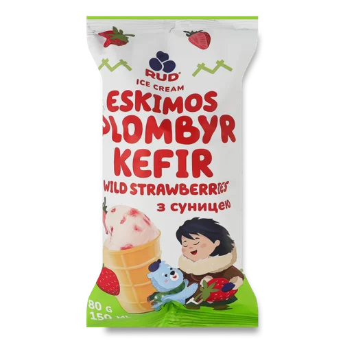 Морозиво Пломбір З Суницею В/ґ, Ескімос-Кефір Rud, 80г