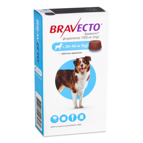 Лікувальні Таблетки для Великих Собак Bravecto, Жувальні, 20-40 кг, 1 шт