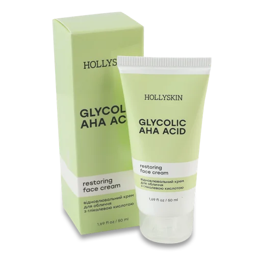 Крем для Обличчя Відновлювальний з Гліколевою Кислотою Glycolic AHA, Hollyskin, 50мл