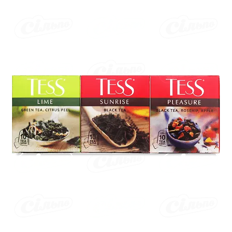 Набір чаю Tess Асорті Pleasure+Sunrise+Lime, 30*1,5г/уп