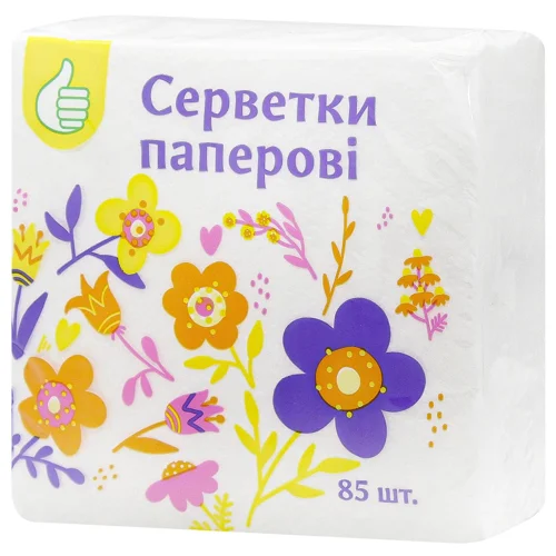 Серветки Auchan паперові білі одношарові 24х24см 85шт